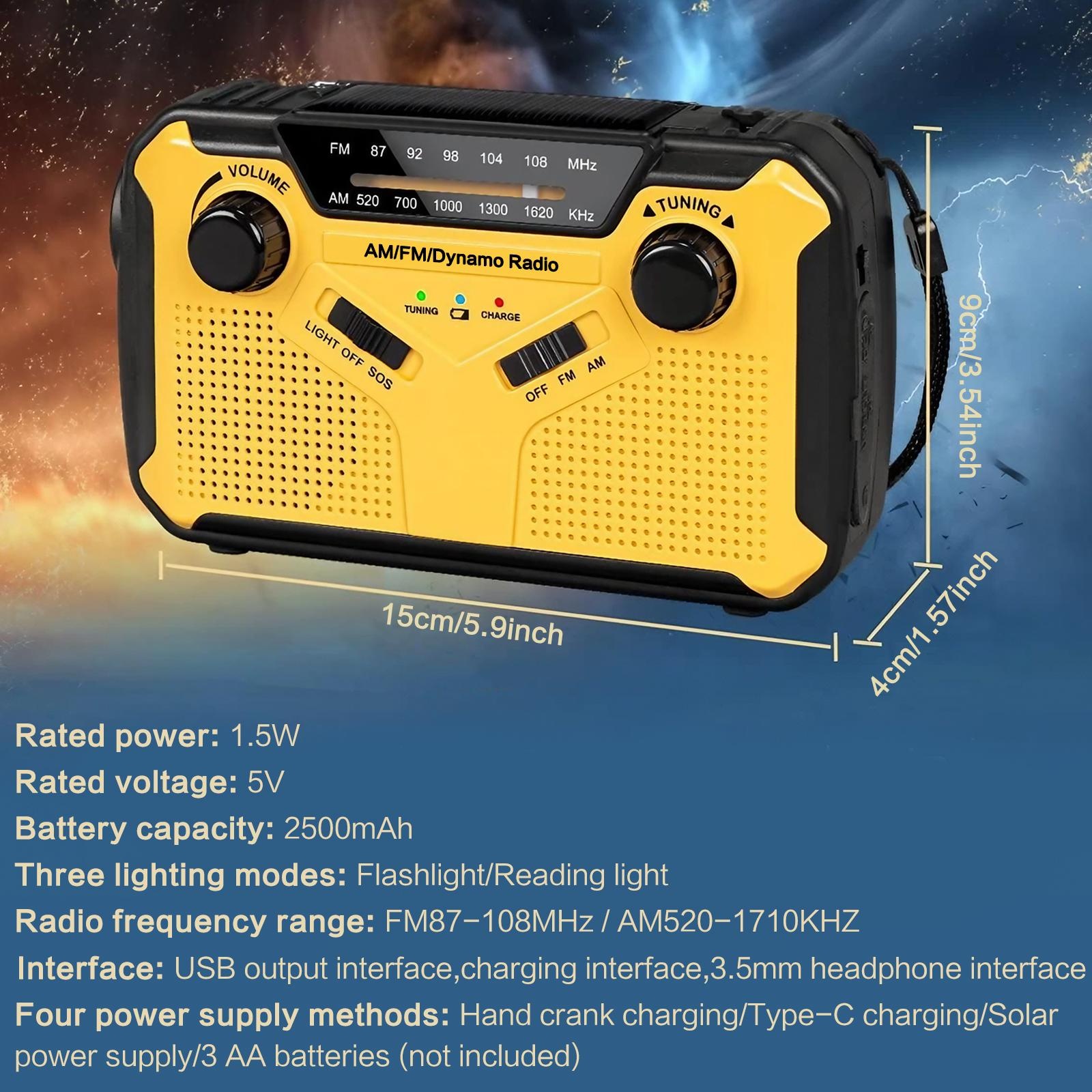 Solar Hand Crank AM FM Radio with Power Bank, LED Torch & Reading Light for Outdoor Adventures and Emergencies