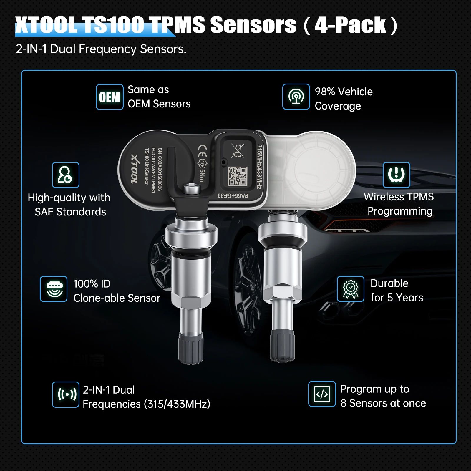 XTOOL Dual-Frequency Programmable TPMS Sensor Tool – 315MHz/433MHz Vehicle Tire Pressure Monitor