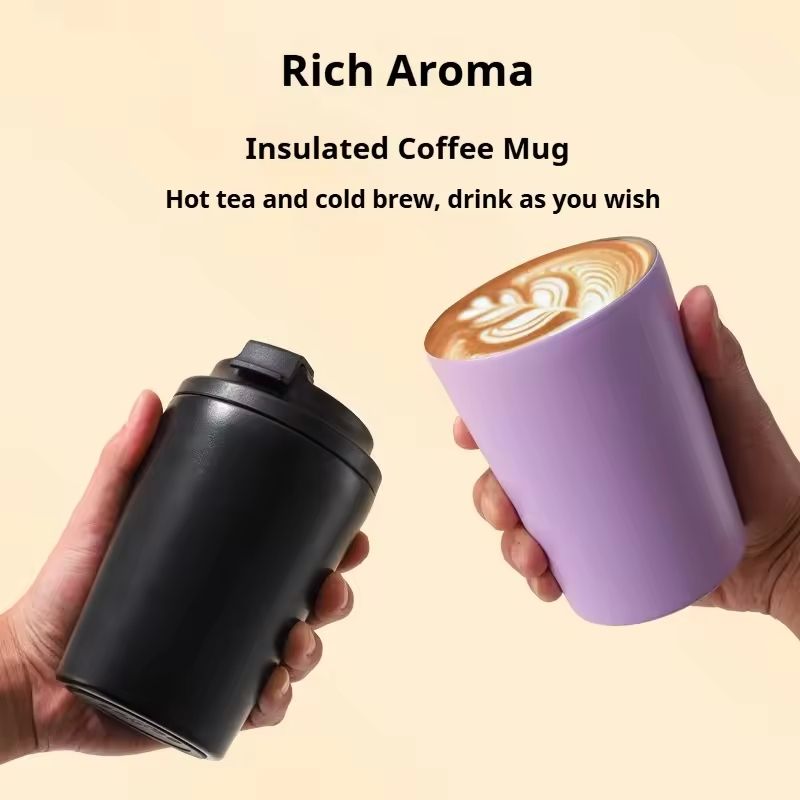 12 oz Stainless Steel Insulated Travel Coffee Mug with Non Slip Base and Leak Proof Lid