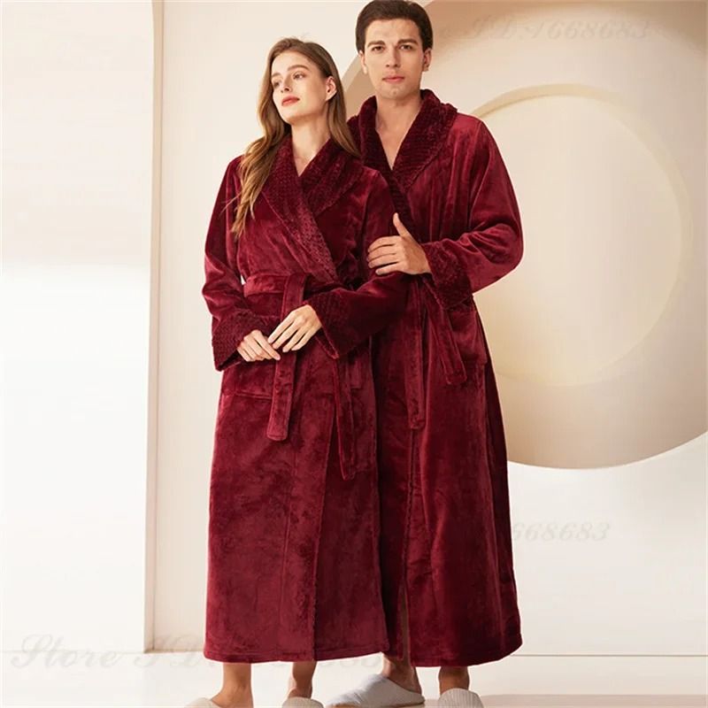 Autumn Winter Thicken Coral Fleece Robe – Warm Flannel Couple's Long Gown & Premium Lounge Wear