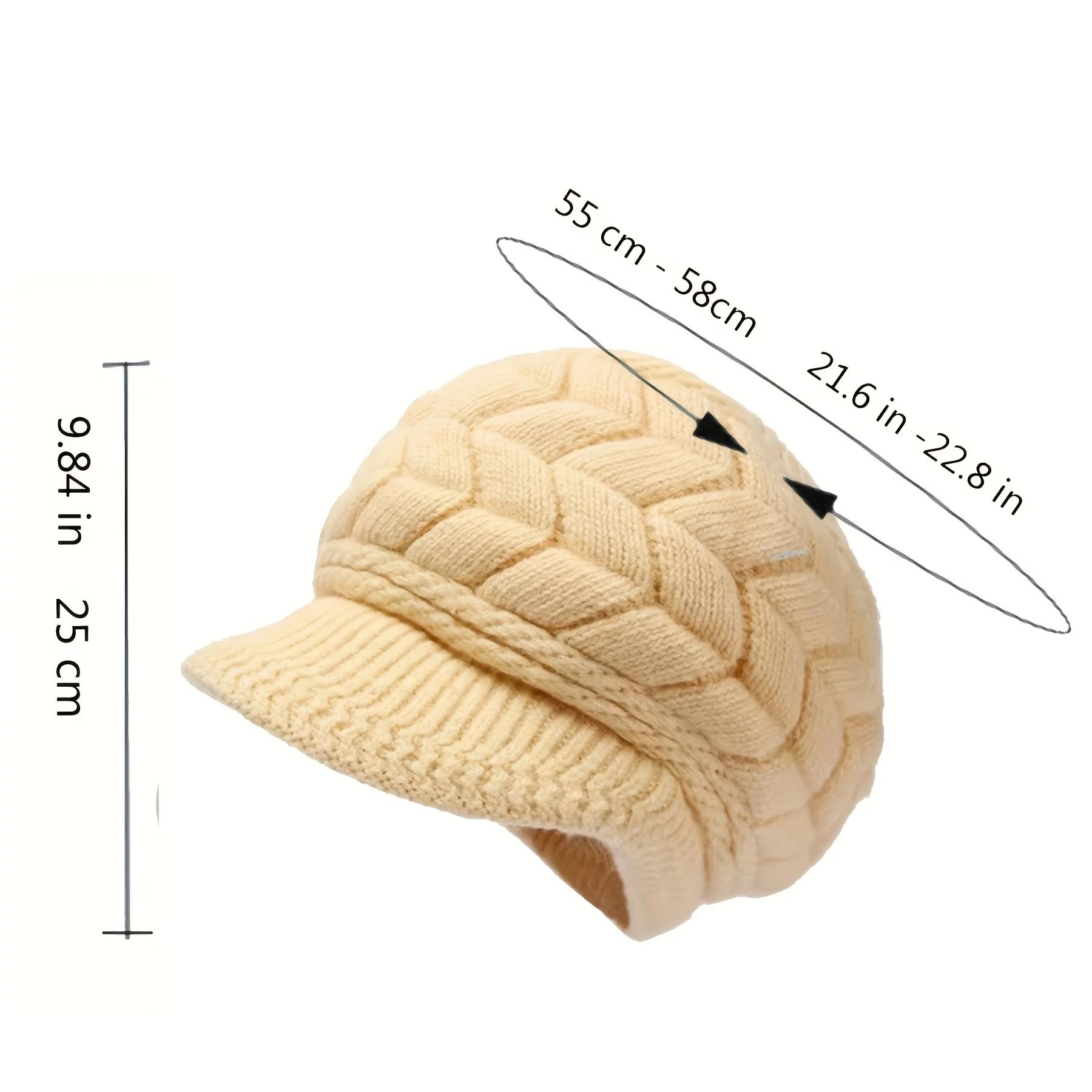 Retro Winter Knit Beanie with Brim for Women – Warm Ski, Run & Outdoor Cap
