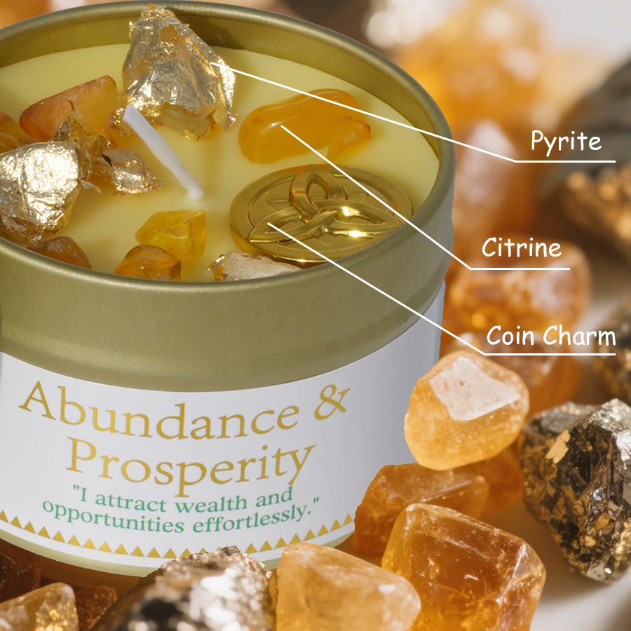 Abundance and Prosperity Ritual Candle, Soy Wax Scented Candle with Crystal, Home Aromatherapy Gift