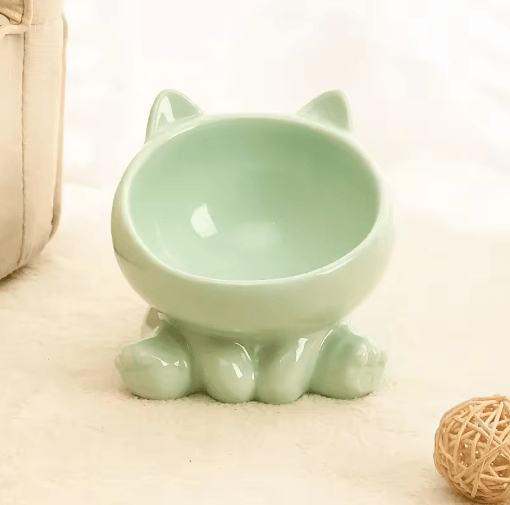 Elevated Tilted Ceramic Cat Bowl – Cute Ergonomic Food & Water Dish