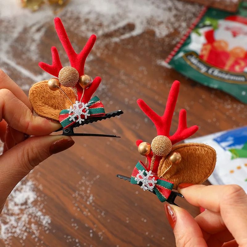 Christmas Deer Antler Hair Clips Set With Santa Hat And Reindeer Style