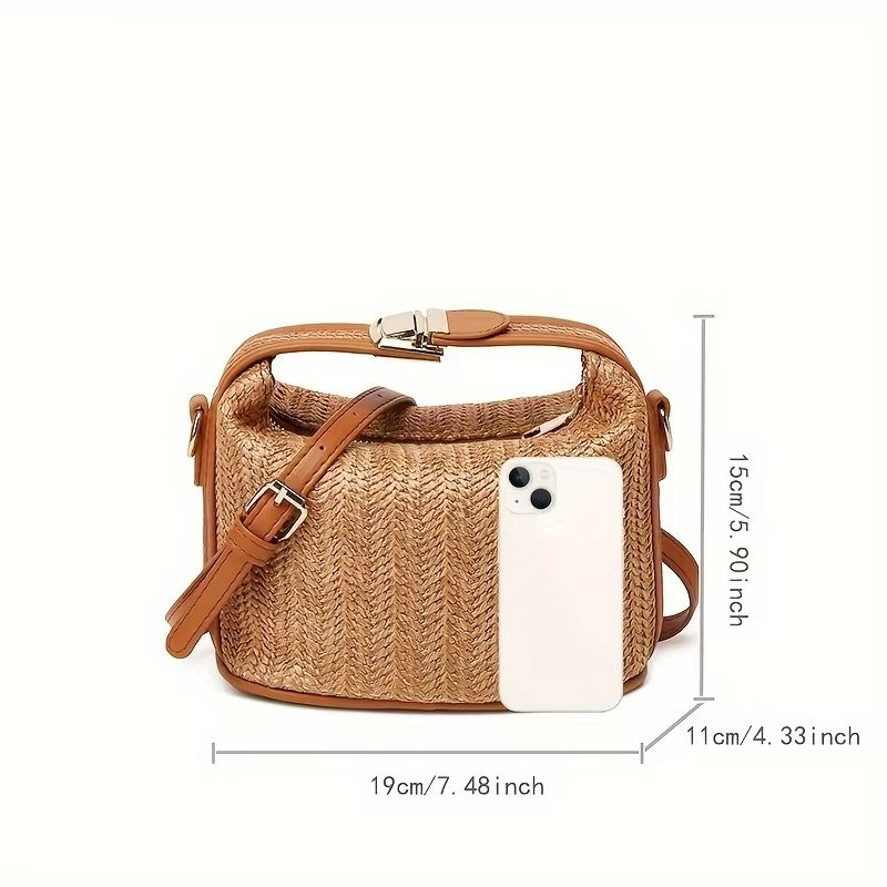 Yogodlns Small Straw Shoulder Bag Woven Crossbody Beach Tote