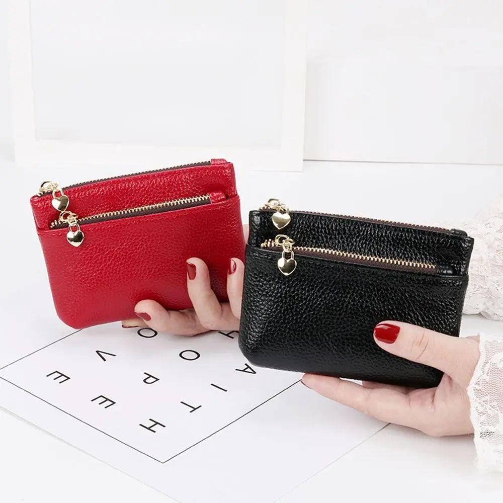 Double Zipper Heart Detail Mini Coin Purse