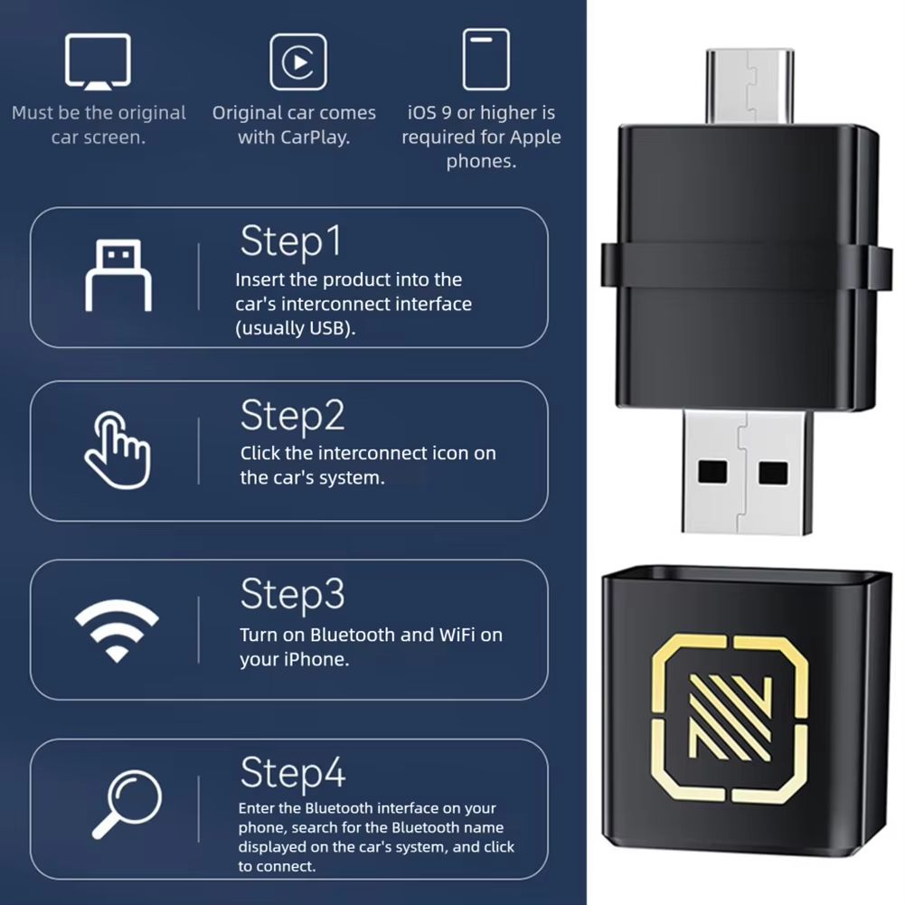 Mini Wireless Carplay Adapter 2 in 1 Android Auto Car Adapter