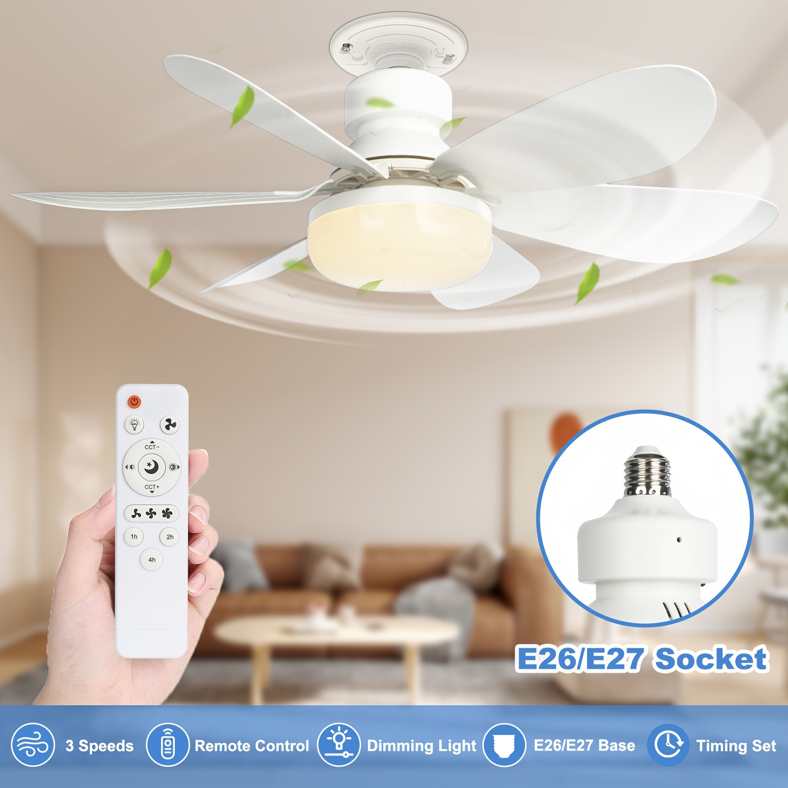LED Ceiling Fan Light with Remote Control Screw Fan Light with Socket