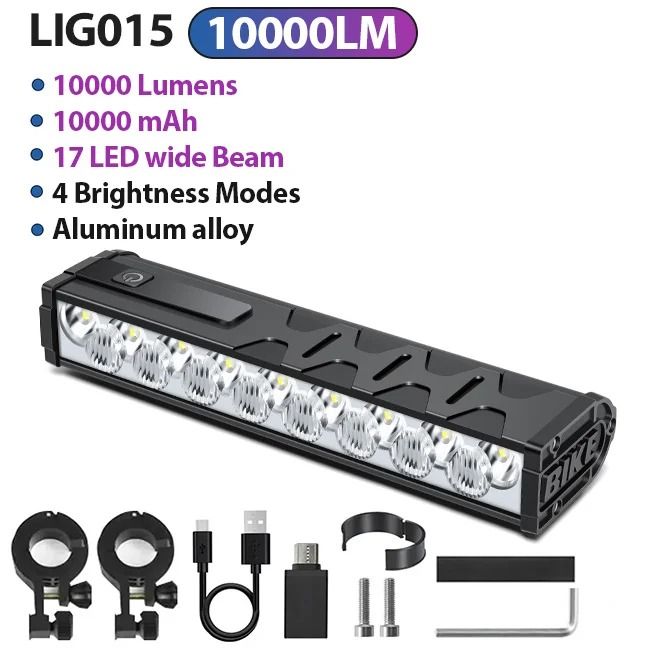 High Power Bicycle Front Light 10000 Lumen USB Rechargeable Waterproof Cycling Lamp
