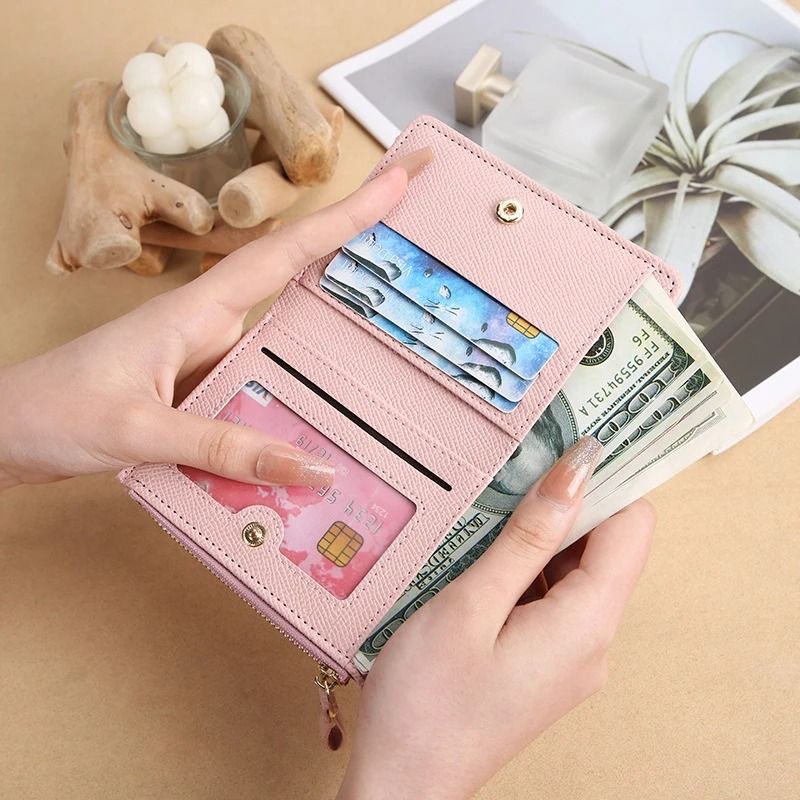 Simple and Elegant Ladies Fashion PU Spliced Small Wallet