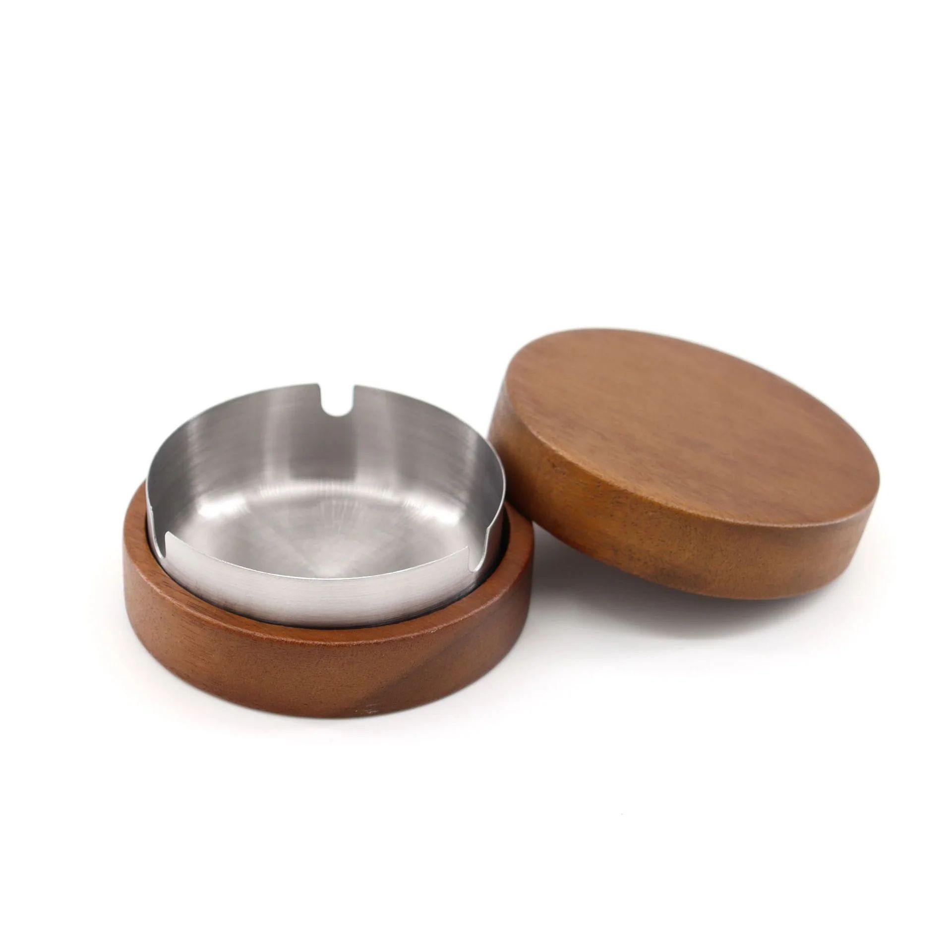 Round Wooden Ashtray with Lid