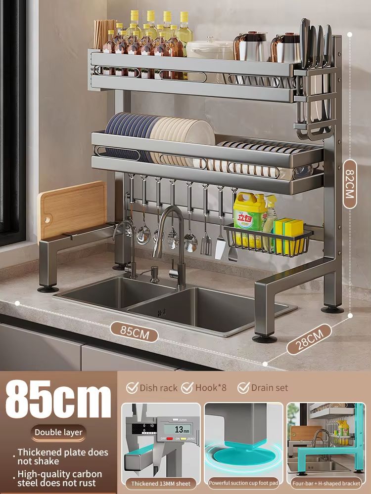 Stainless Steel Double-Layer Kitchen Sink Dish Draining Shelf