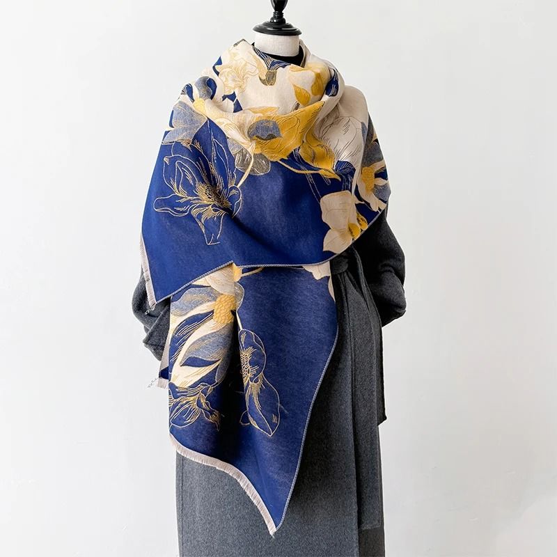 Elegant Cashmere Winter Scarf Luxury Pashmina Shawl Wrap Lotus Pattern Soft Warm Scarf for Women