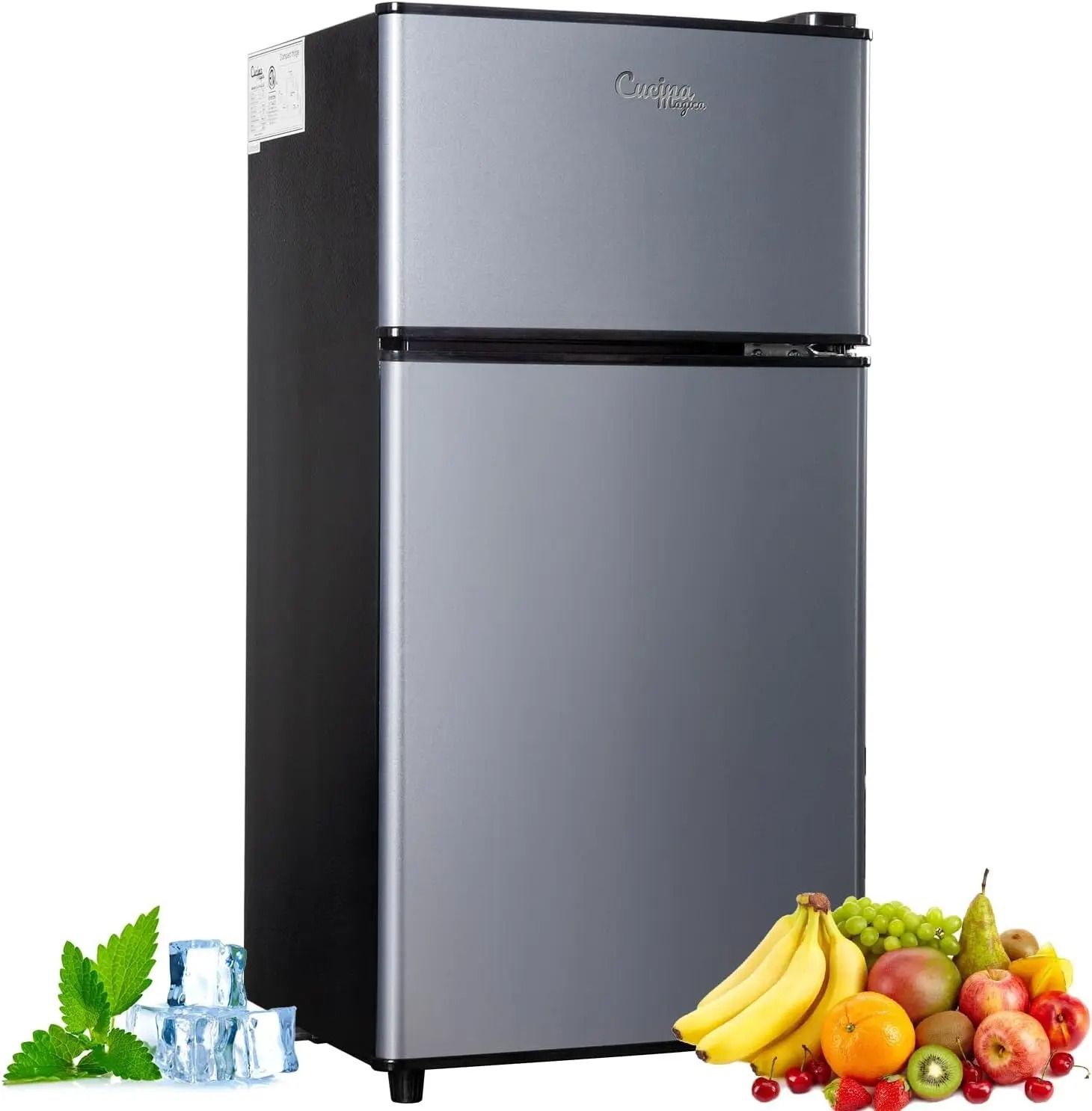 Compact Mini Fridge with Freezer Double Door Energy Efficient Small Refrigerator