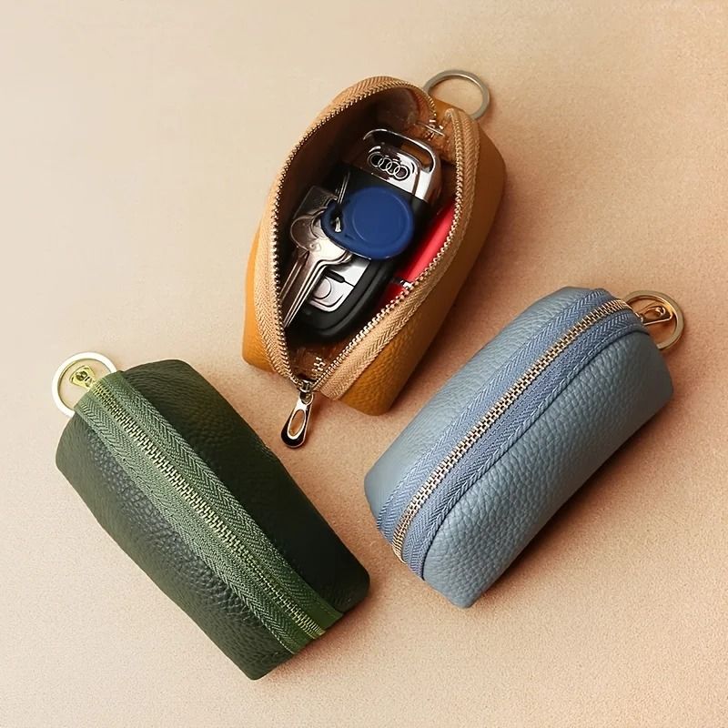 Compact Womens Wallet Key Holder with Zipper Card Organizer