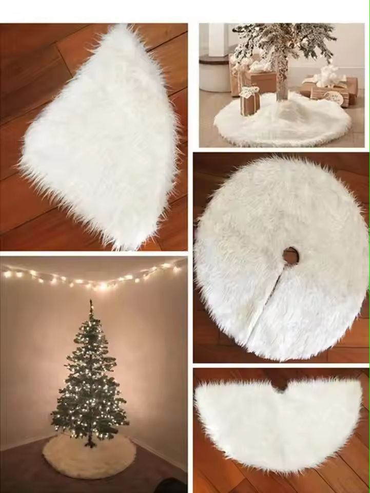 White Plush Christmas Tree Skirt, Soft Fluffy Tree Base Cover for Cozy Holiday Decor