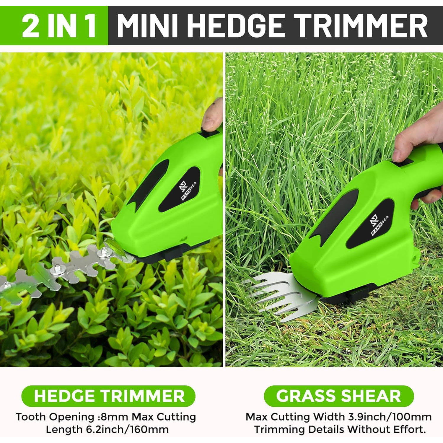 Cordless Electric Hedge Trimmer, Rechargeable Handheld Lawn Shrub Mower, Garden Tools for Weeding Pruning