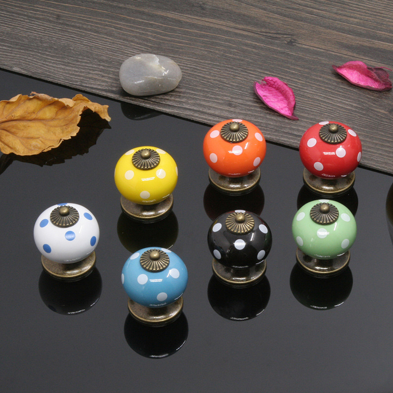Vintage Ceramic Cabinet Knob Single Hole Pumpkin Ladybug Drawer Pull