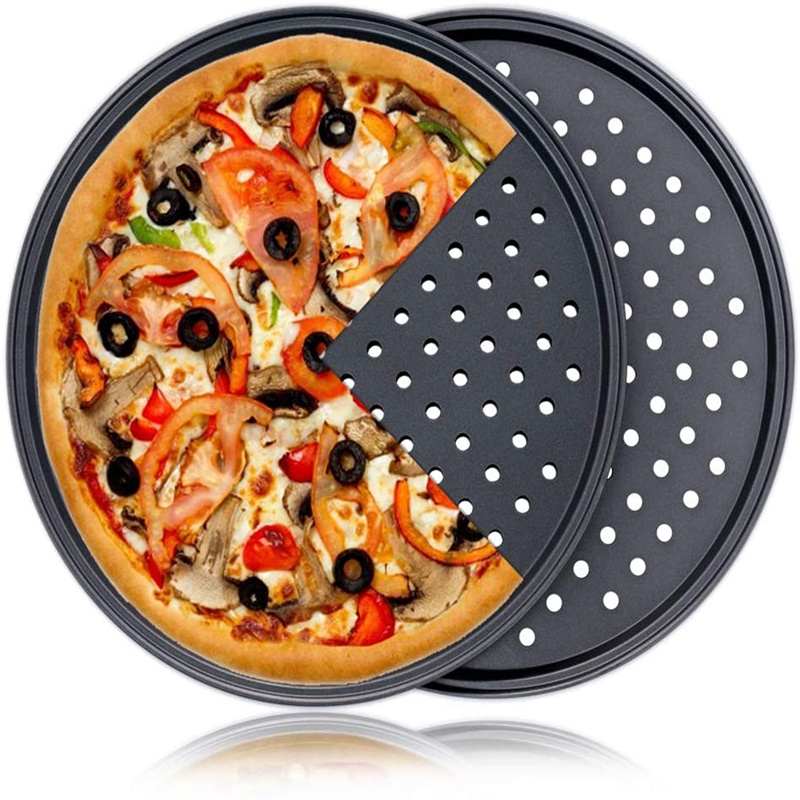 Nonstick Carbon Steel Pizza Crisper Tray, Round Deep Dish Plate, Bakewave Mould for Oven Kitchen