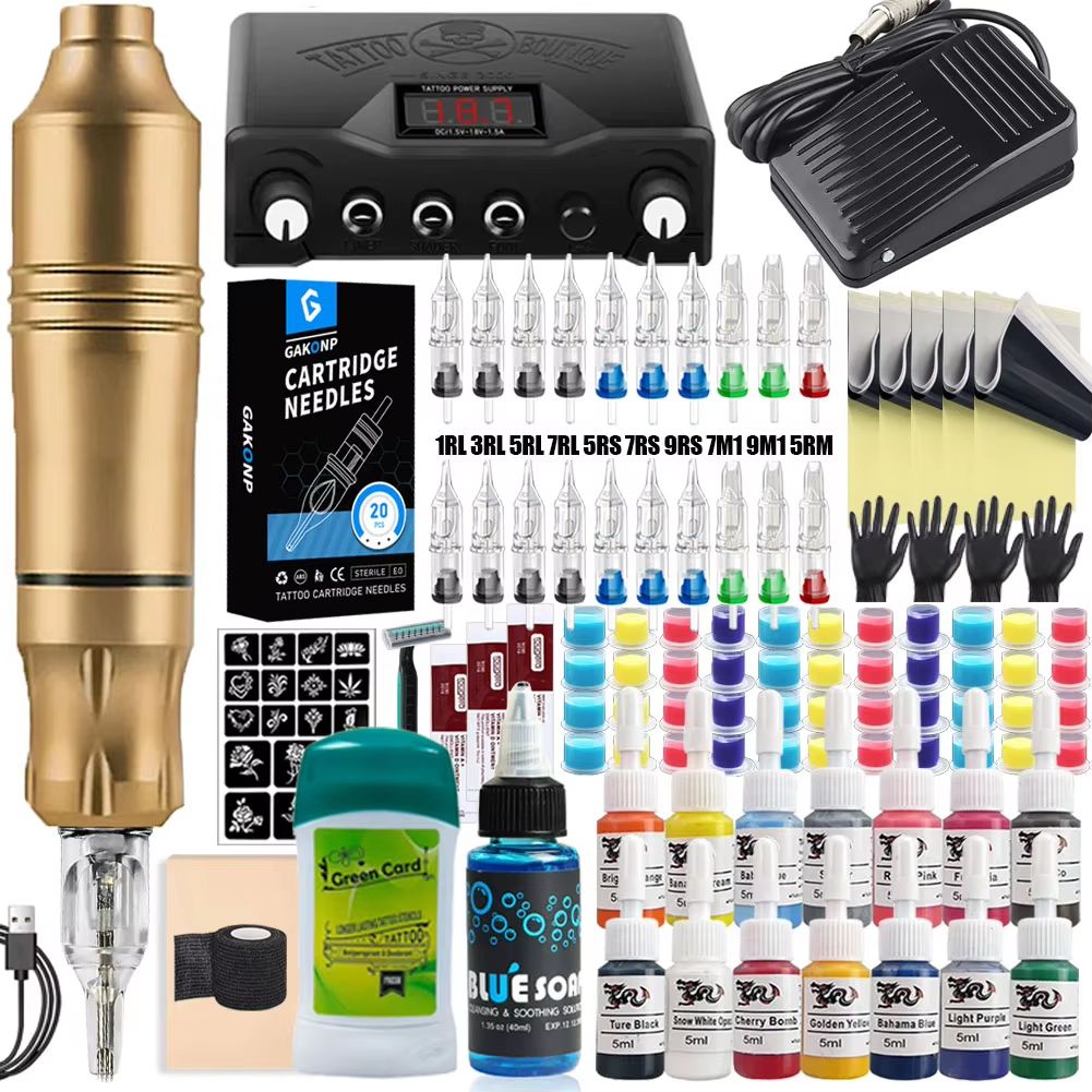 Professional Rotary Tattoo Machine Kit – Complete Tattoo Pen Set with Power Supply & Needles