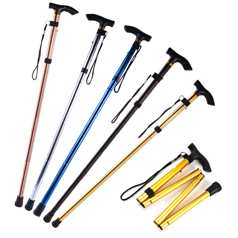 Telescopic Fold Crutches, Multifunction Walking Stick, Hiking Stick for Elderly, Outdoor Metal Cane