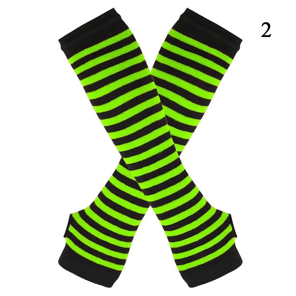 Gothic Striped Fingerless Arm Warmers - Harajuku Y2K Knit Sleeves