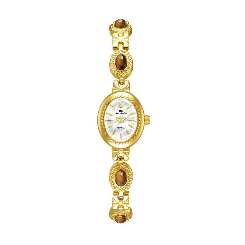 Luxury Elegant Amber Jewelry Watch – Vintage Gold Bracelet Oval Timepiece