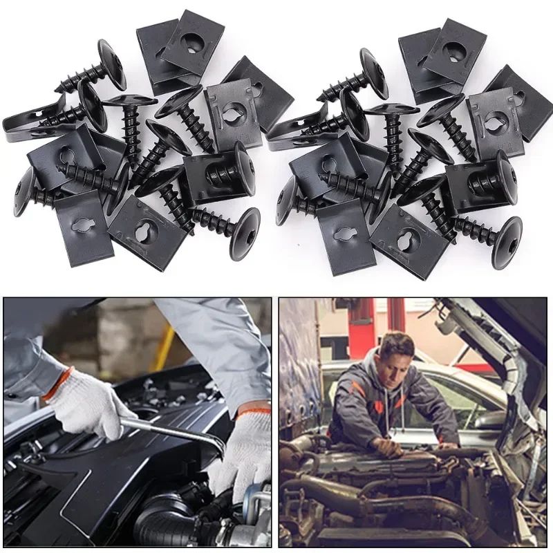U Type Metal Clips with Screws for Car and Motorcycle, Anti-Rust Tapping Fastener Assortment Set