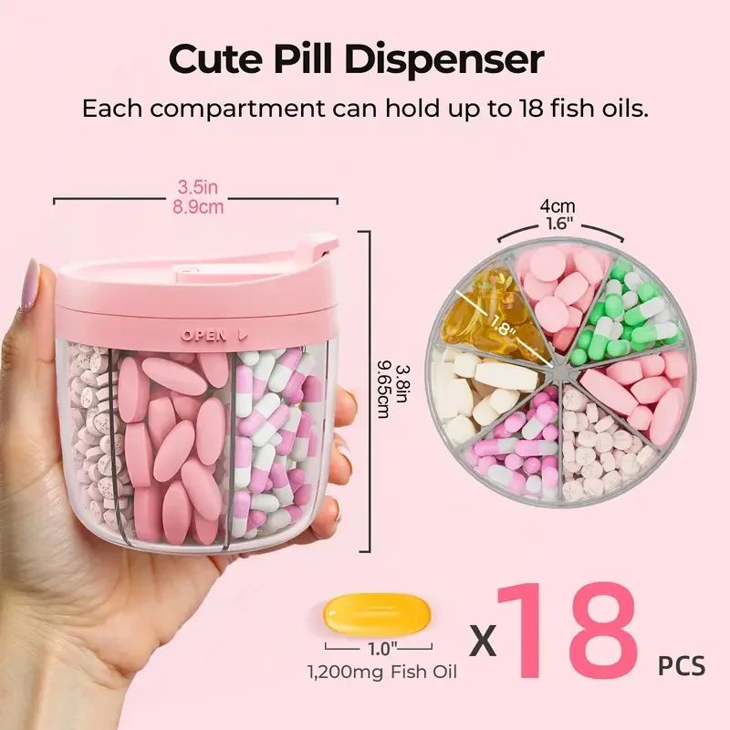 Portable Pill Dispenser Bottle with 7 Compartments