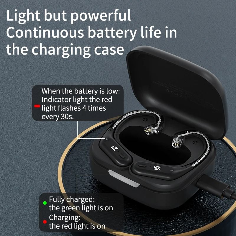 KZ AZ09 HD Wireless Ear Hook Headset Cable with Charging Case Bluetooth 5.4 HIFI Upgrade Adapter
