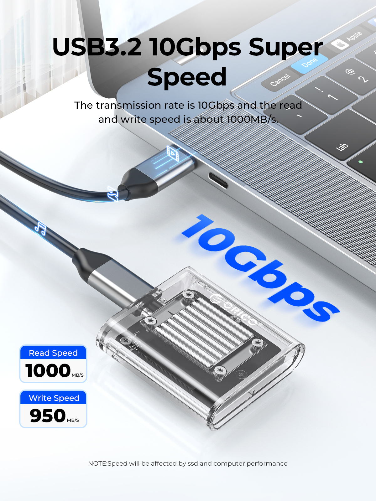 Transparent NVMe SSD Enclosure USB C 10Gbps External M2 SSD Case