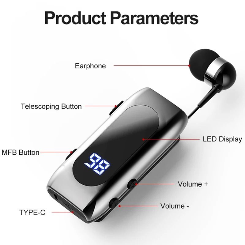 Wireless Business Earphones with LED Display and Noise Cancellation