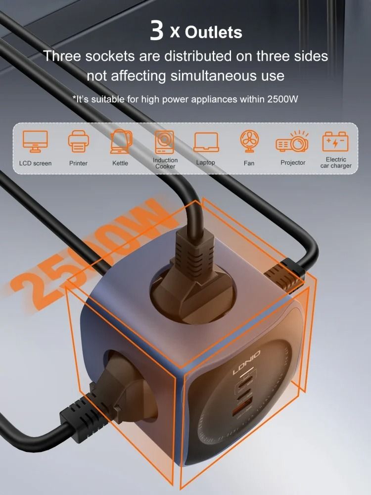 Cube Charging Station with USB Sockets and Surge Protection