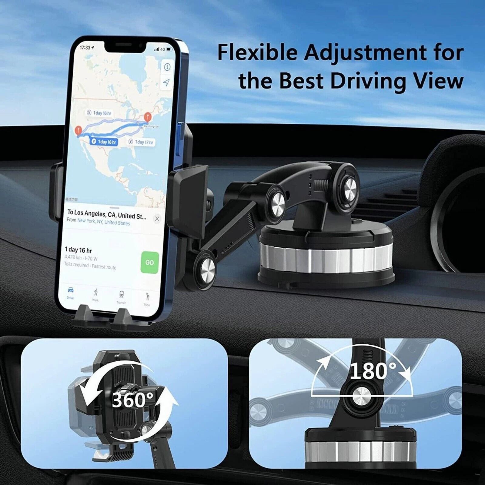 Universal Car Truck Mount Phone Holder Stand for Cell Phone, Dashboard/Windshield Mount, Adjustable Design, Secure Car