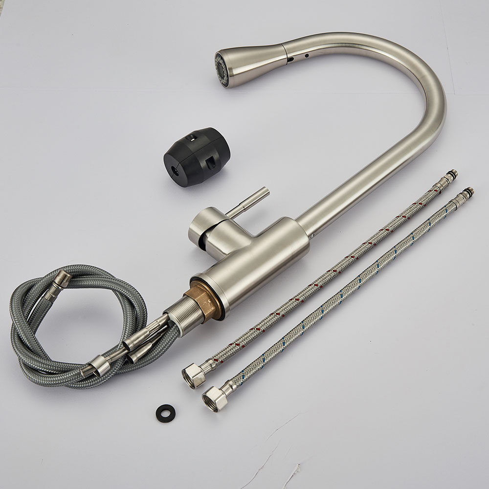 Kitchen Sink Mixer Tap Stream, Flexible Pull Out Nozzle, Black Hot Cold Water Taps, Sprayer Head Deck
