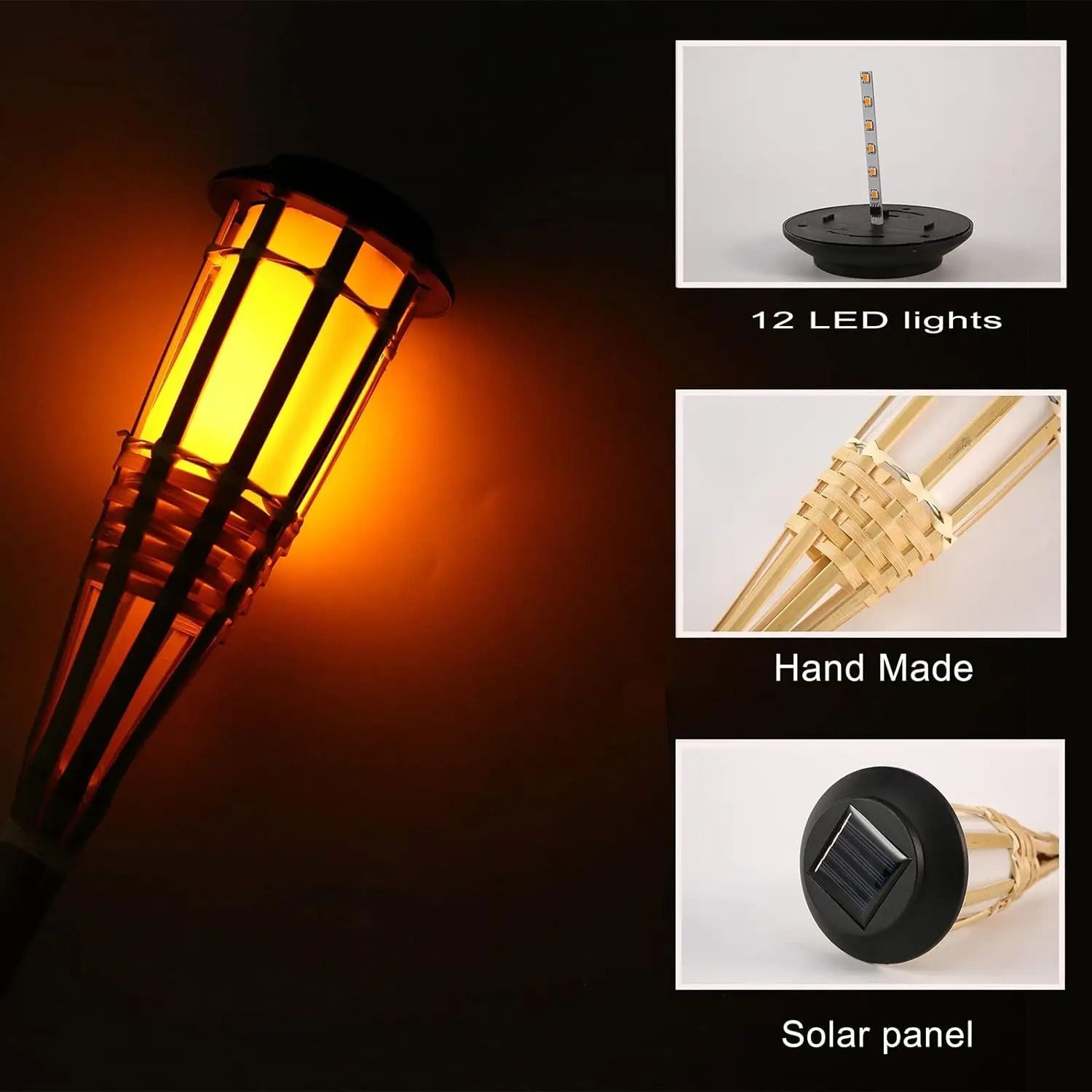 Solar LED Flame Effect Bamboo Garden Light
