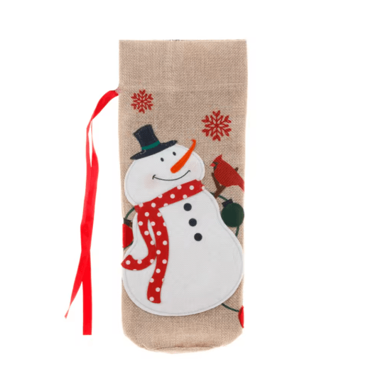 Merry Christmas Linen Wine Bottle Cover Rustic Holiday Bottle Decoration