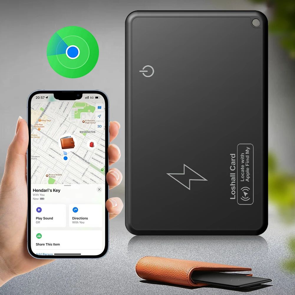 Ultra Thin Wallet Tracker Card with Wireless Charging, Compatible with Apple Find My & iOS Devices