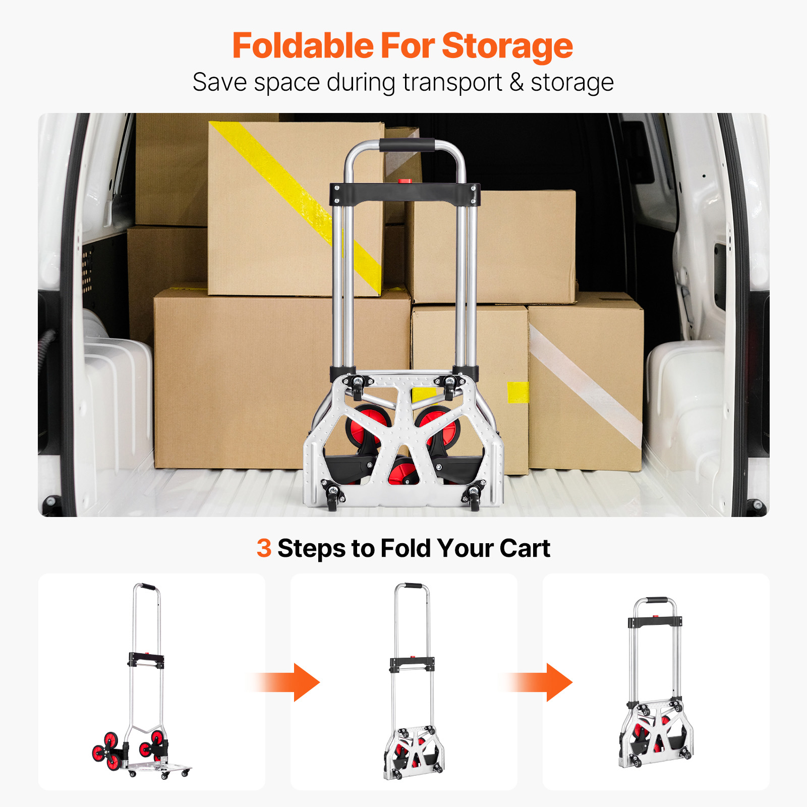 Stair Climbing Cart Folding Hand Truck with Telescoping Handle