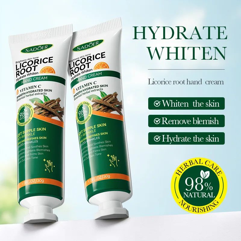 SADOER Vitamin C Hand Cream with Licorice Extract Brightening Moisturizing Hand Cream for Soft Hydrated Hands