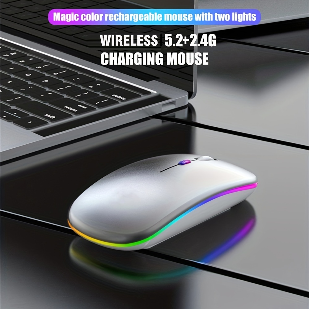 Wireless Mouse Bluetooth Dual Modes with RGB, Ergonomic, Silent Click Rechargeable