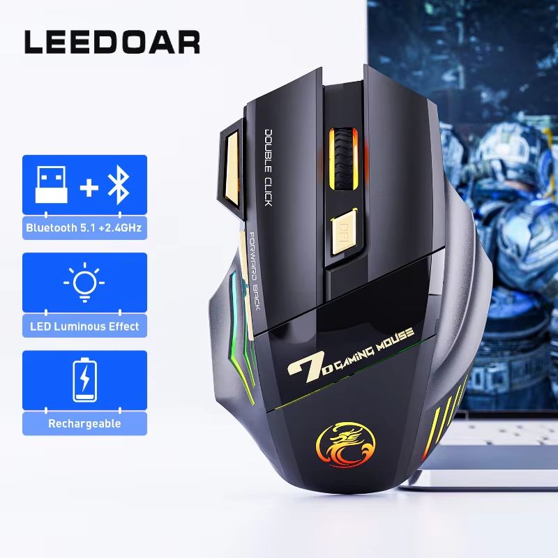 GW-X7 Dual Mode wireless gaming mouse Rechargeable Silent Bluetooth mouse with RGB Breathing Light