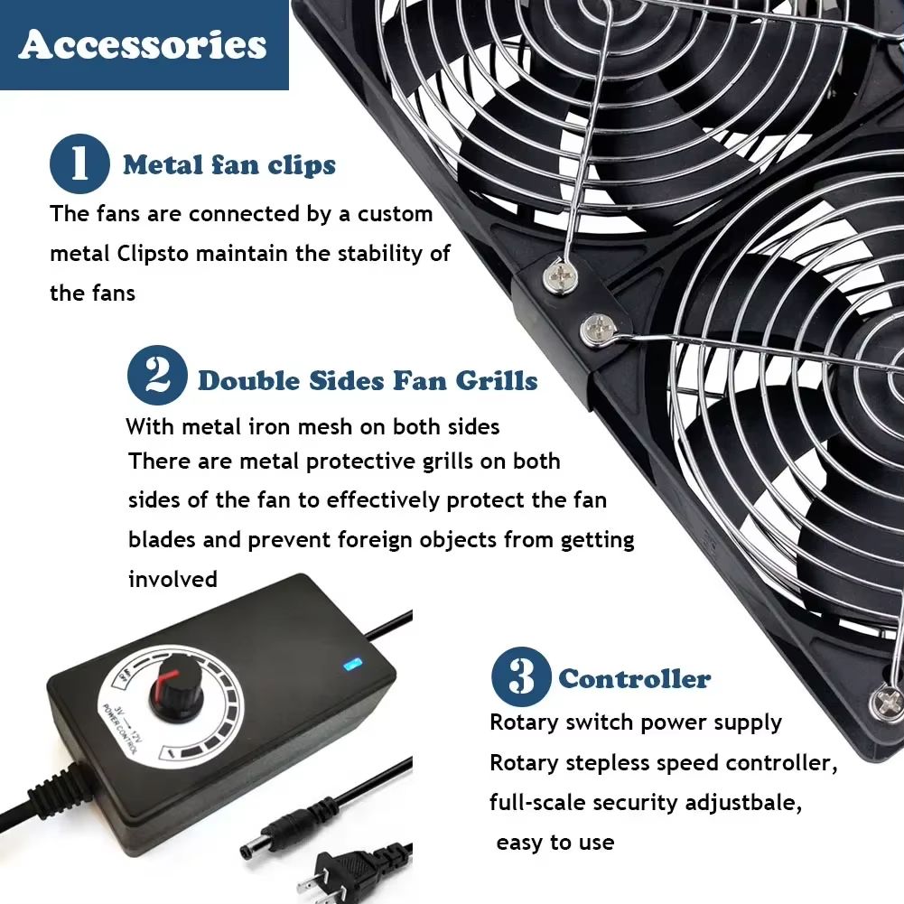 High-Flow 120 mm (4.72 in) 3000 RPM Cooling Fan with Speed Controller – Universal Chassis & Cabinet Airflow Solution