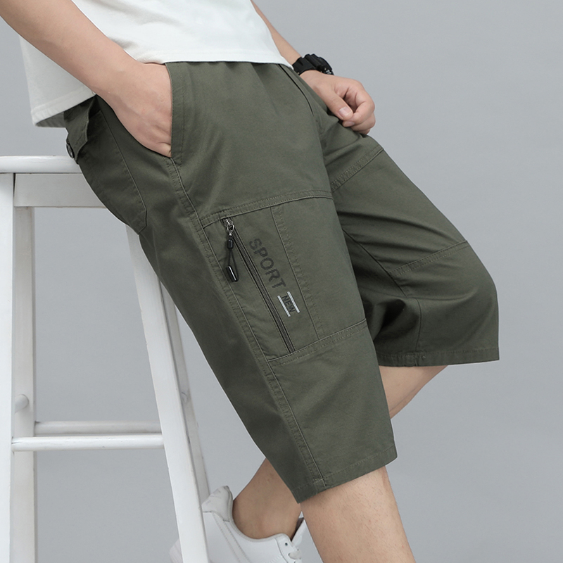 Men's Cargo Shorts Cotton Summer Hiking Shorts Elastic Waist Athletic Shorts