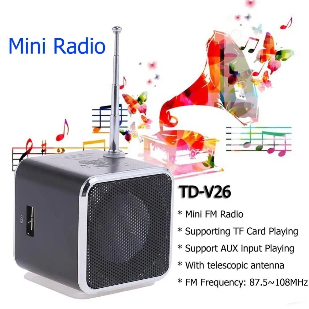 TD-V26 Mini FM Radio Speaker MP3 Music Player Speaker with SD TF Card Support