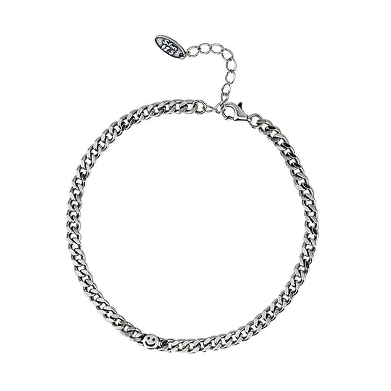 Handmade Sterling Silver 925 Bracelet with Large Smile Face Pendant - Elegant Ladies' Party Gift and Fashion Jewelry