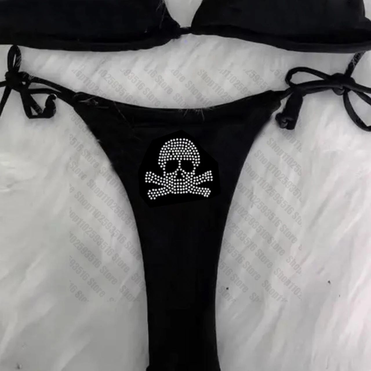 Y2K Rhinestone Skull Bikini Set