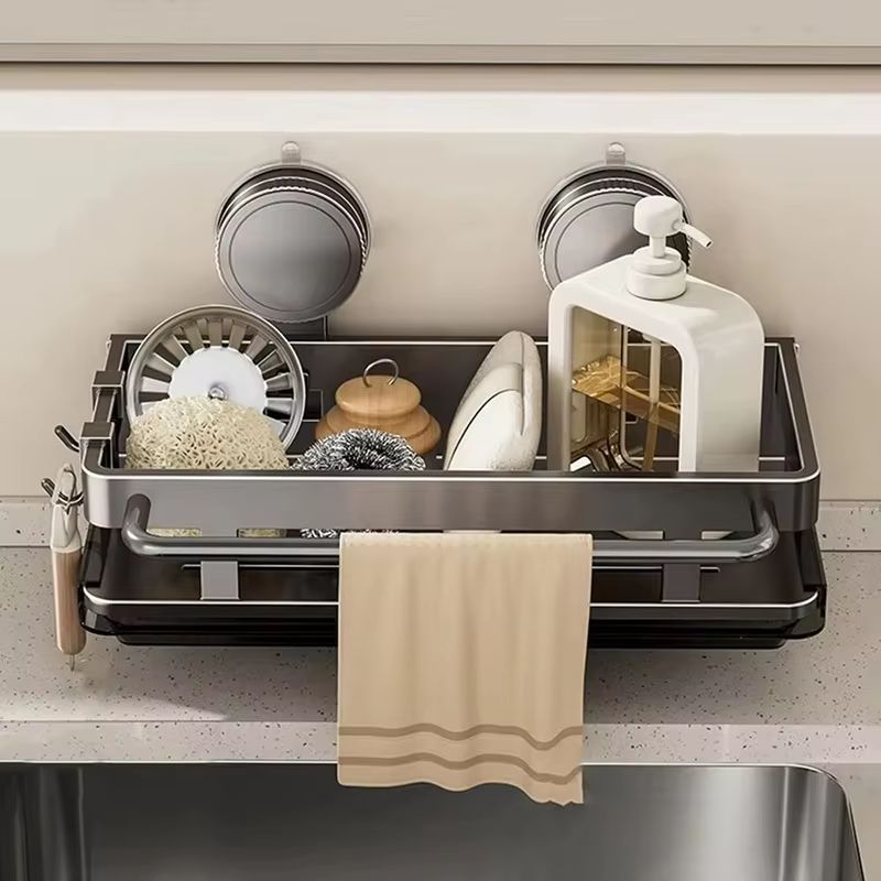 Suction Cup Storage Shelf Punch Free Wall Mounted Space Saving Kitchen Bathroom Rack