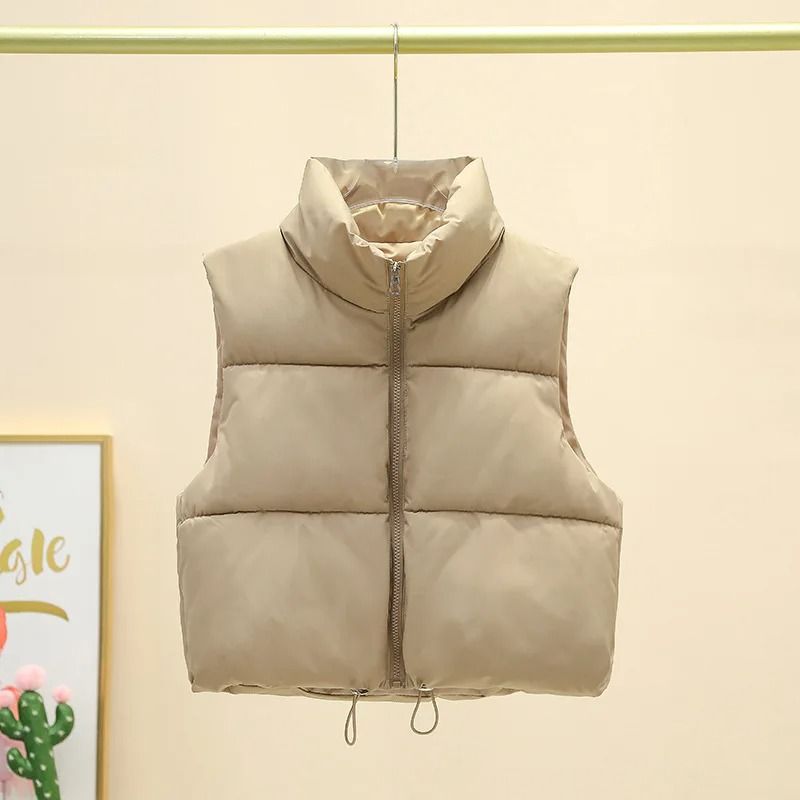 Womens Quilted Cropped Puffer Vest Warm Sleeveless Down Jacket