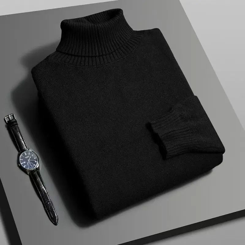 Mens Knitted Turtleneck Sweater Slim Fit Long Sleeve Pullover